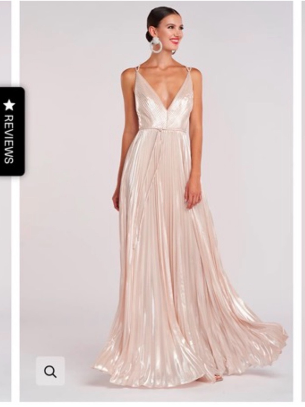 Halston Heritage Rose Gold Pleated Metallic Maxi Dress